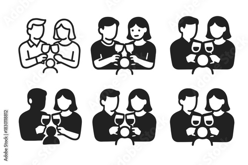 Family Dinner Icons. Family dinner. Icon set. Set Logo of family toast. harmonious logo variations of the same emblematic concept (Minimal outline, Stylized
