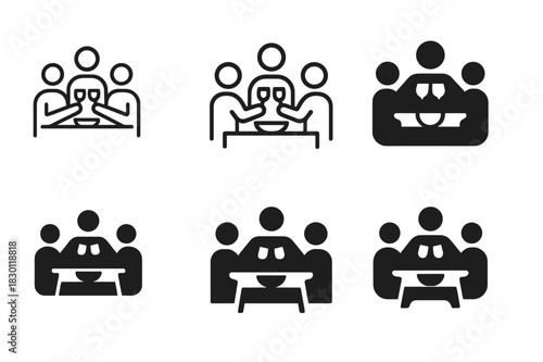 Family Dinner Icons. Family dinner. Icon set. Set Logo of family toast. harmonious logo variations of the same emblematic concept (Minimal outline, Stylized