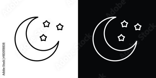 Moon stars icon. Editable Vector symbols. Set of line icons on white background.