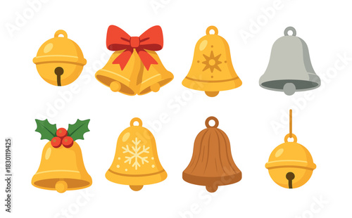 Christmas bells vector illustration, festive ornaments, flat vector style design