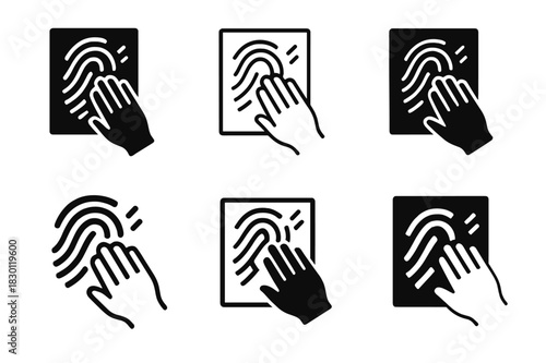 Fingerprint Cleaning Icons. Wiping fingerprints off glass. Icon set. Set Logo of wiping fingerprints off glass: fingerprint fading away under cleaning motion.