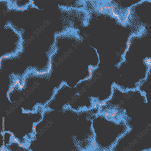 Seamless pixel lava vector pattern inspired by retro video games and anime aesthetics. Abstract liquid fire with dithered, noisy, grunge, nostalgic 8-bit