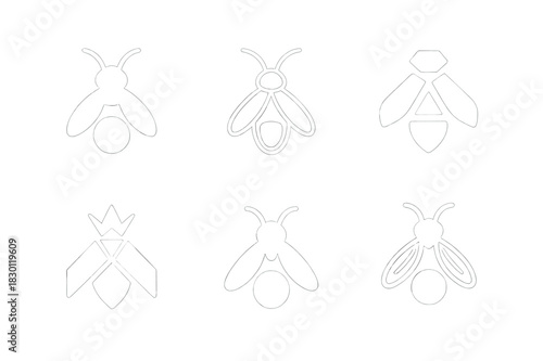Firefly Logo Variations. Night. Icon set. Set Logo of Night: Firefly. harmonious logo variations of the same emblematic concept (Filled silhouette, Minimal
