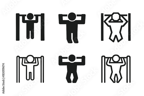 Fitness Logo Variations. Fitness. Icon set. Set Logo of fitness: pull-up bar icon. harmonious logo variations of the same emblematic concept, each with