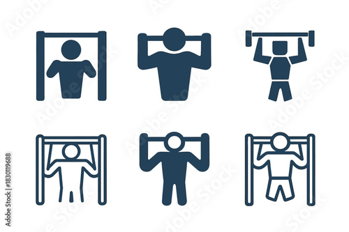 Fitness Logo Variations. Fitness. Icon set. Set Logo of fitness: pull-up bar icon. harmonious logo variations of the same emblematic concept, each with
