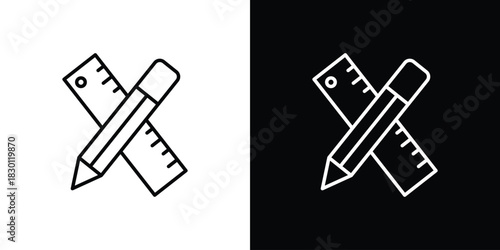 Pencil and ruler icon. Editable Vector symbols. Set of line icons on white background.
