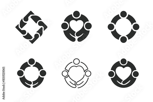 Friendship Trust Logos. Trust and loyalty in friendships. Icon set. Set Logo of trust and loyalty: unity circle of friends. harmonious logo variations of the