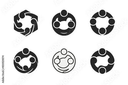 Friendship Trust Logos. Trust and loyalty in friendships. Icon set. Set Logo of trust and loyalty: unity circle of friends. harmonious logo variations of the