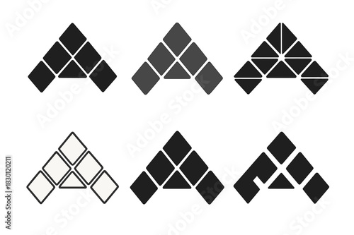Geometric Logo Variations. Geometric shapes. Icon set. Set Logo of geometric shapes: tessellated right-triangle pattern. harmonious logo variations of the same