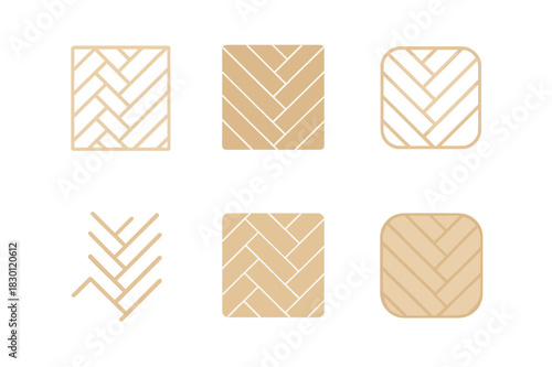 Herringbone Logo Variations. Light Wood Floor. Icon set. Set Logo of Light Wood Floor: Herringbone Pattern. harmonious logo variations of the same emblematic