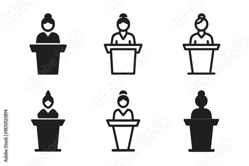 Hostess Logo Variations. Hostess. Icon set. Set Logo of Hostess: hostess figure at restaurant podium. harmonious logo variations of the same emblematic