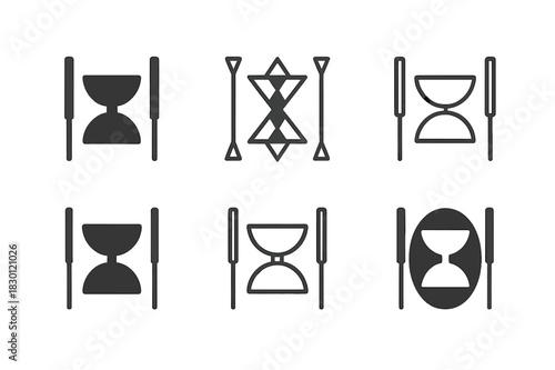 Juggling Tricks Logo Set. Learning juggling or balance tricks. Icon set. Set Logo of learning juggling or balance tricks: spinning diabolo toy with control