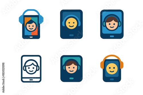 Kids Tech Logo Variations. Technology for kids. Icon set. Set Logo of technology for kids: Learning app interface. harmonious logo variations of the same