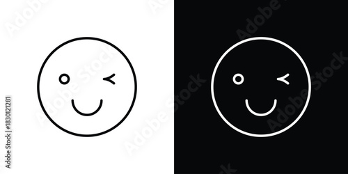 Smile wink icon. Editable Vector symbols. Set of line icons on white background.