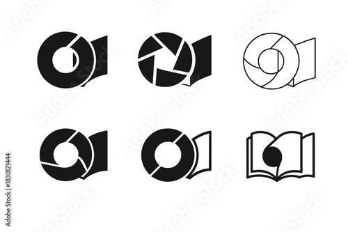 Magazine Logo Variations. Magazine photography. Icon set. Set Logo of magazine photography: fashion editorial lens. harmonious logo variations of the same