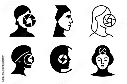 Magazine Logo Variations. Magazine photography. Icon set. Set Logo of magazine photography: fashion editorial lens. harmonious logo variations of the same