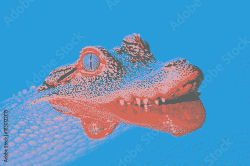 Digital illustration of a crocodile head with bold colors and stylized rendering