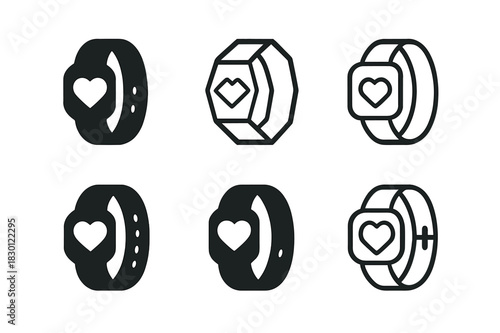Wearable Health Icons. wearable health devices. Icon set. Set Logo of wearable health devices: fitness tracker band. harmonious logo variations of the same