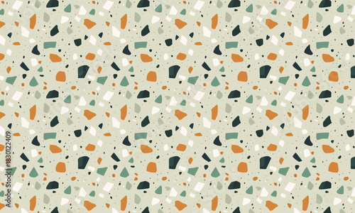 PrintModern Seamless Terrazzo Pattern Background with Earthy Tones and Colorful Stone Speckles