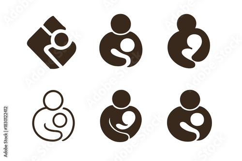 Parent-Child Bonding Logos. parent-child bonding. Icon set. Set Logo of parent-child bonding: embrace moment. harmonious logo variations of the same emblematic