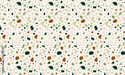 PrintModern Seamless Terrazzo Pattern Background with Earthy Tones and Colorful Stone Speckles