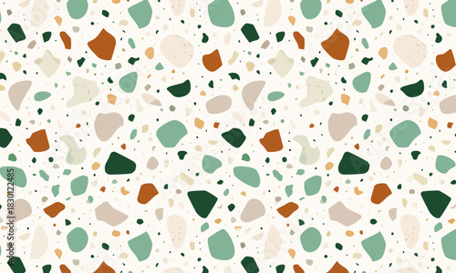 Modern Seamless Terrazzo Pattern Background with Earthy Tones and Colorful Stone Speckles