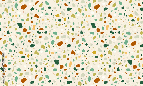 Modern Seamless Terrazzo Pattern Background with Earthy Tones and Colorful Stone Speckles