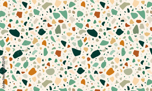 Modern Seamless Terrazzo Pattern Background with Earthy Tones and Colorful Stone Speckles