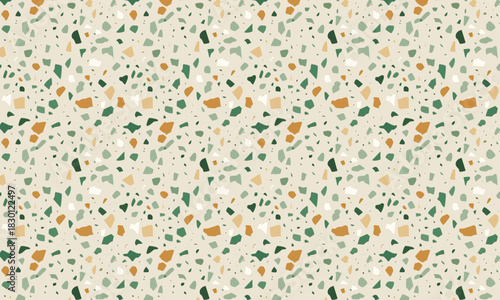 Modern Seamless Terrazzo Pattern Background with Earthy Tones and Colorful Stone Speckles