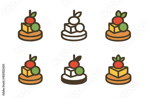 Appetizer Logo Variations. delicious appetizers. Icon set. Set Logo of delicious appetizers: assorted bite-sized hors d?oeuvres. harmonious logo variations of