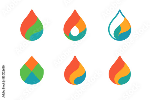 Bright Accent Logos. bright accents. Icon set. Set Logo of bright accents: paint drop. harmonious logo variations of the same emblematic concept, each with