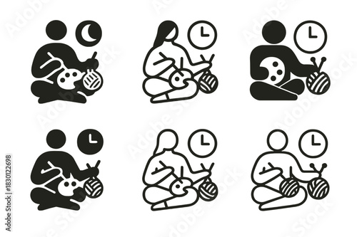 Creative Hobbies Logo Set. setting aside time for hobbies like painting or knitting. Icon set. Set Logo of setting aside time for hobbies like painting or