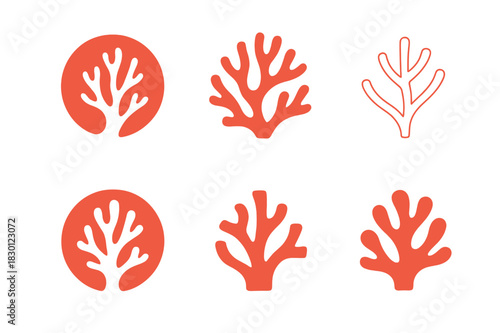 Ocean Logo Variations. Oceans. Icon set. Set Logo of Oceans: Coral. harmonious logo variations of the same emblematic concept, each with different artistic