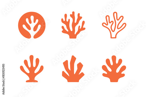 Ocean Logo Variations. Oceans. Icon set. Set Logo of Oceans: Coral. harmonious logo variations of the same emblematic concept, each with different artistic