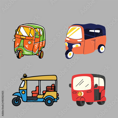 different types of asian taxi vehicles tuktuks vehicles for travel, transportation, urban, city, tourism, car rental, asia, vehicles, colorful, diversity, variety, streets