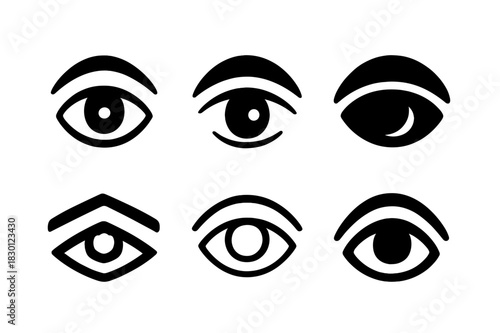 Sad Eyes Icon Set. sad eyes. Icon set. Set Logo of sad eyes: curved eyebrow and eye contour. harmonious logo variations of the same emblematic concept, each