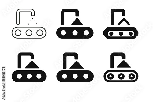 Conveyor Sensor Logos. conveyor system sensors. Icon set. Set Logo of conveyor system sensors: conveyor belt with sensor beam. harmonious logo variations of
