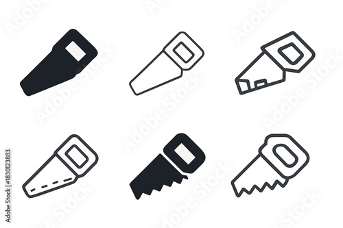 Carpenter Tools Logos. carpenter tools. Icon set. Set Logo of carpenter tools: saw. harmonious logo variations of the same emblematic concept, each with