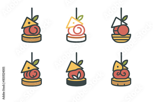 Appetizer Logo Variations. delicious appetizers. Icon set. Set Logo of delicious appetizers: assorted bite-sized hors d?oeuvres. harmonious logo variations of