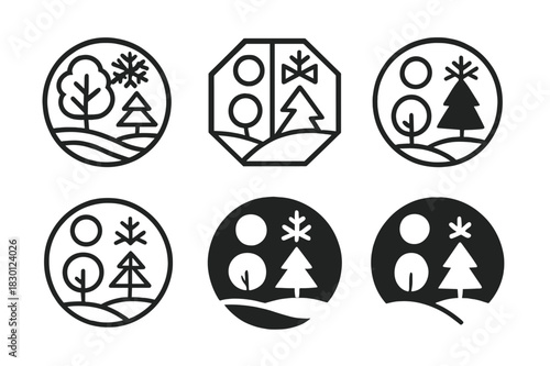 Seasonal Weather Icon Set. seasonal weather changes in natural environments. Icon set. Set Logo of seasonal weather changes in natural environments: seasonal
