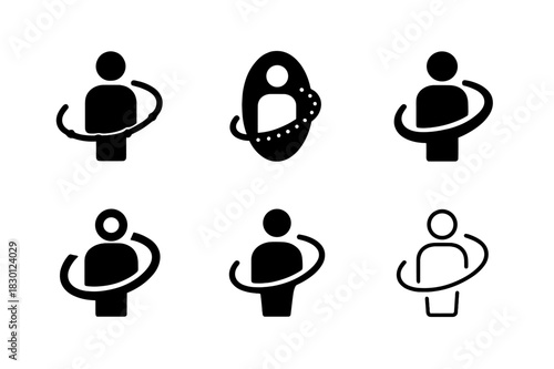 Time Dilation Icons. Time dilation and human perception. Icon set. Set Logo of time dilation and human perception: Timeline bending around figure. harmonious