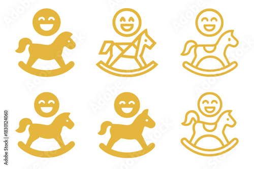 Toddler Playtime Icons. toddler playtime. Icon set. Set Logo of toddler playtime: rocking horse and giggle icon. harmonious logo variations of the same