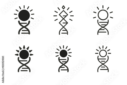 Genetic Adaptation Icons. genetic adaptation to extreme climate conditions. Icon set. Set Logo of genetic adaptation to extreme climate conditions: DNA with