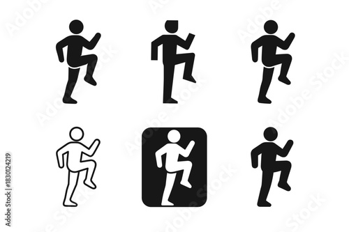 High Knees Icon Set. high knees exercise. Icon set. Set Logo of high knees exercise: dynamic workout icon. harmonious logo variations of the same emblematic