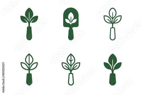 Community Garden Icons. community gardens. Icon set. Set Logo of community gardens: garden trowel. harmonious logo variations of the same emblematic concept,