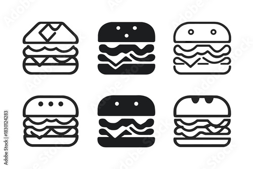 Artistic Sandwich Logos. sandwich with toppings. Icon set. Set Logo of sandwich with toppings: sub sandwich with layered fillings. harmonious logo variations