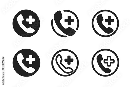 Medical Icons Variations. accessible medical icons set. Icon set. Set Logo of accessible medical icons set: emergency phone. harmonious logo variations of the