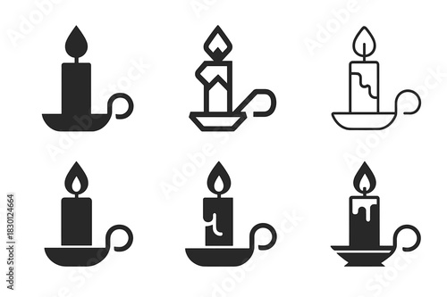 Candle Icon Variations. candle. Icon set. Set Logo of candle: candle with holder. harmonious logo variations of the same emblematic concept, each