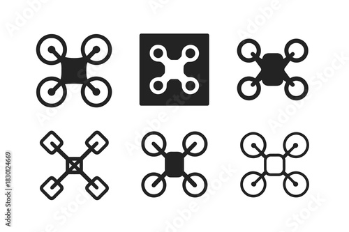 Drone Icon Variations. Gadget. Icon set. Set Logo of gadget: Drone with propellers. harmonious logo variations of the same emblematic concept, each with