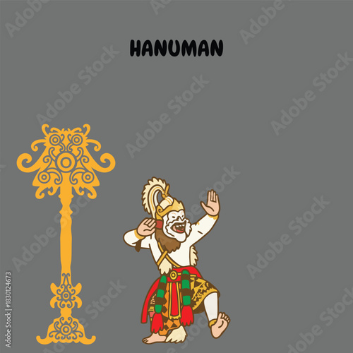 Hanuman Hindu Myth Figure Outline Cartoon Vector